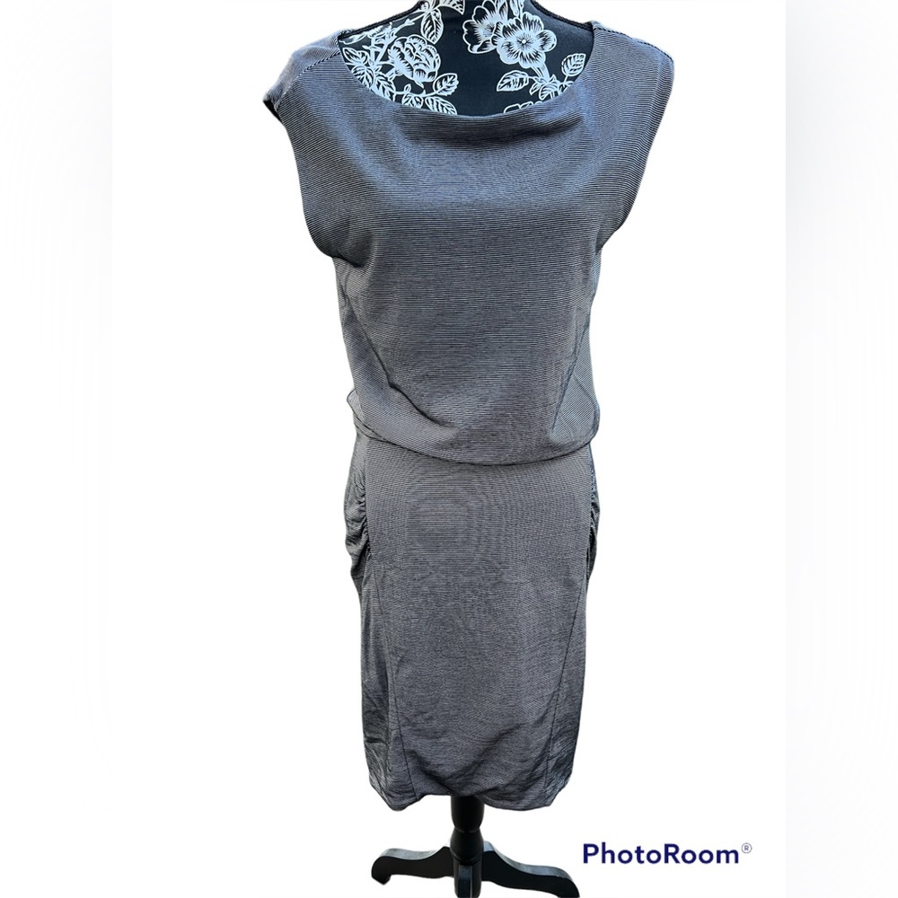 Striped comfy athletic dress - side detail black & gray small
